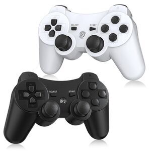 2 Pack Wireless Controller For Playstation3 with 2 Charging Cables (Black&White)